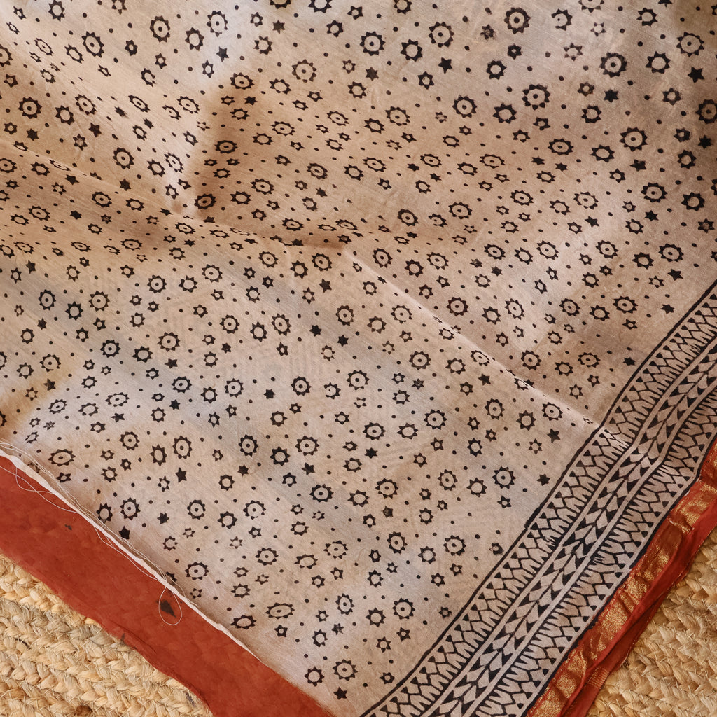 Pure Chanderi Silk Saree with Elegant blue  Prints and Zari Border – 100% Handloom