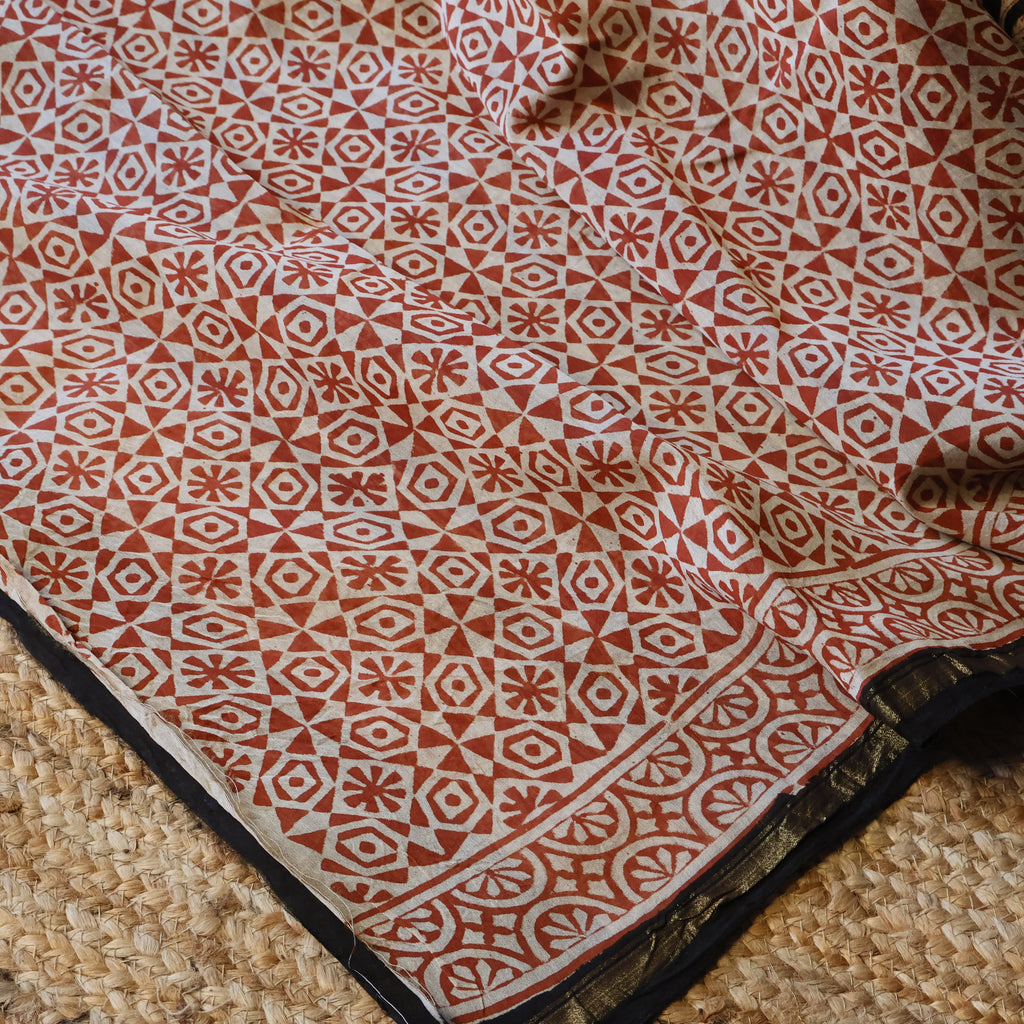 Pure Chanderi Silk Saree with Elegant blue  Prints and Zari Border – 100% Handloom