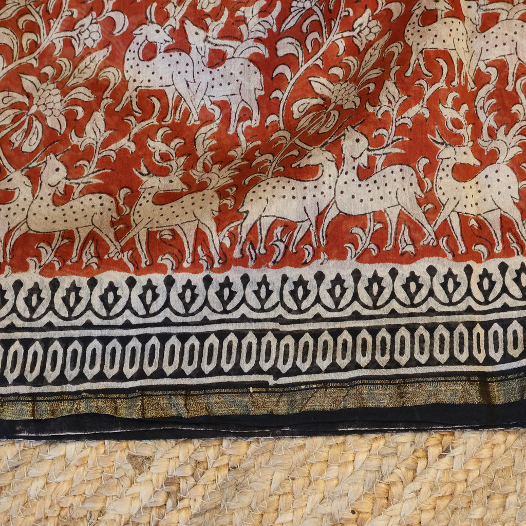 Pure Chanderi Silk Saree with Elegant blue  Prints and Zari Border – 100% Handloom