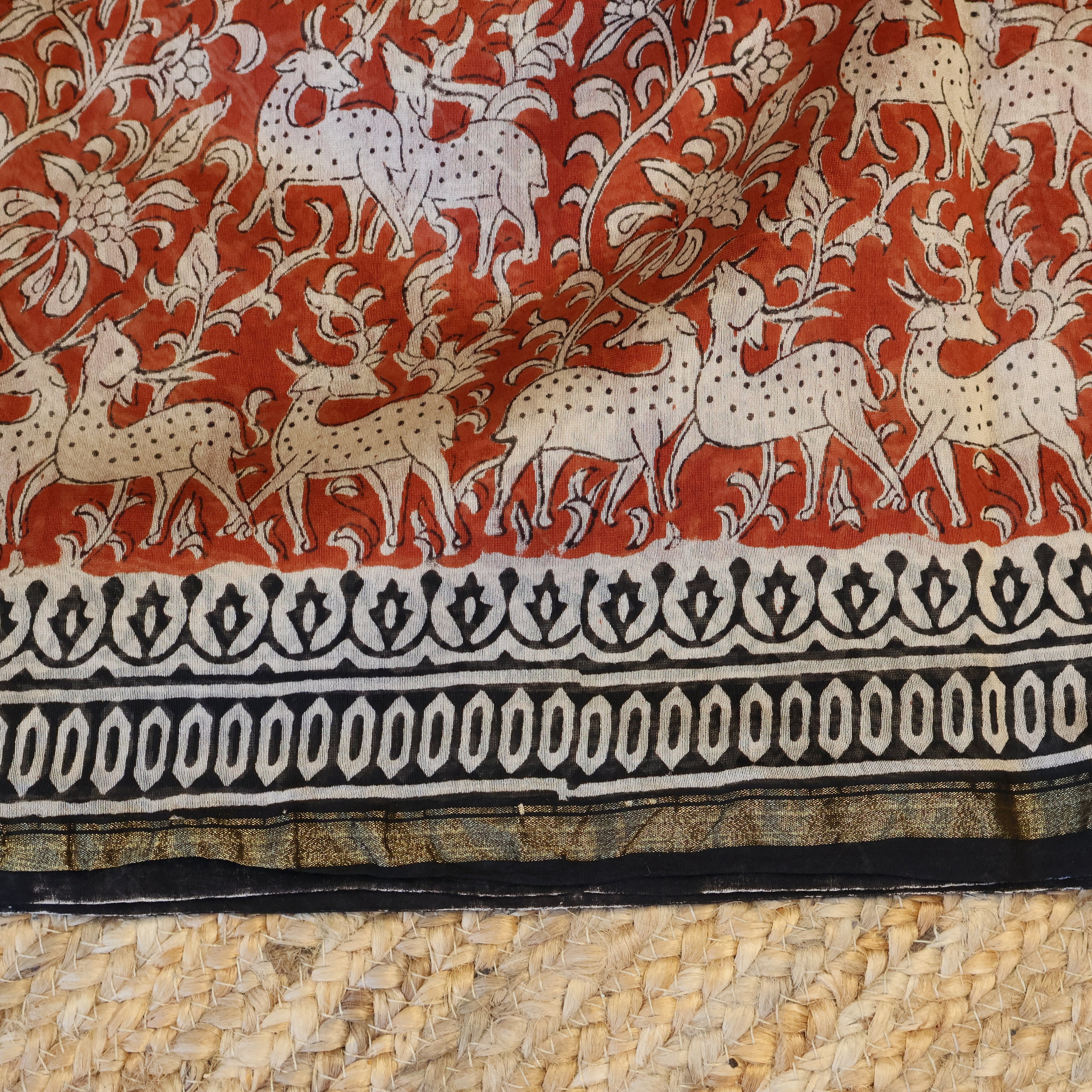 Pure Chanderi Silk Saree with Elegant blue  Prints and Zari Border – 100% Handloom