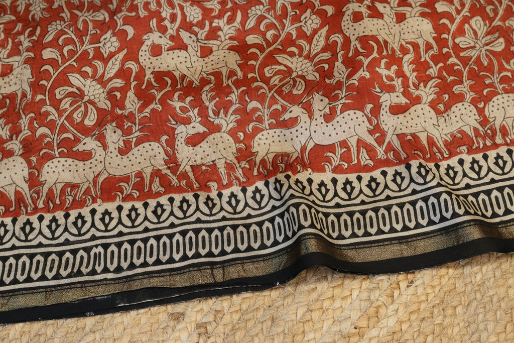 Pure Chanderi Silk Saree with Elegant blue  Prints and Zari Border – 100% Handloom