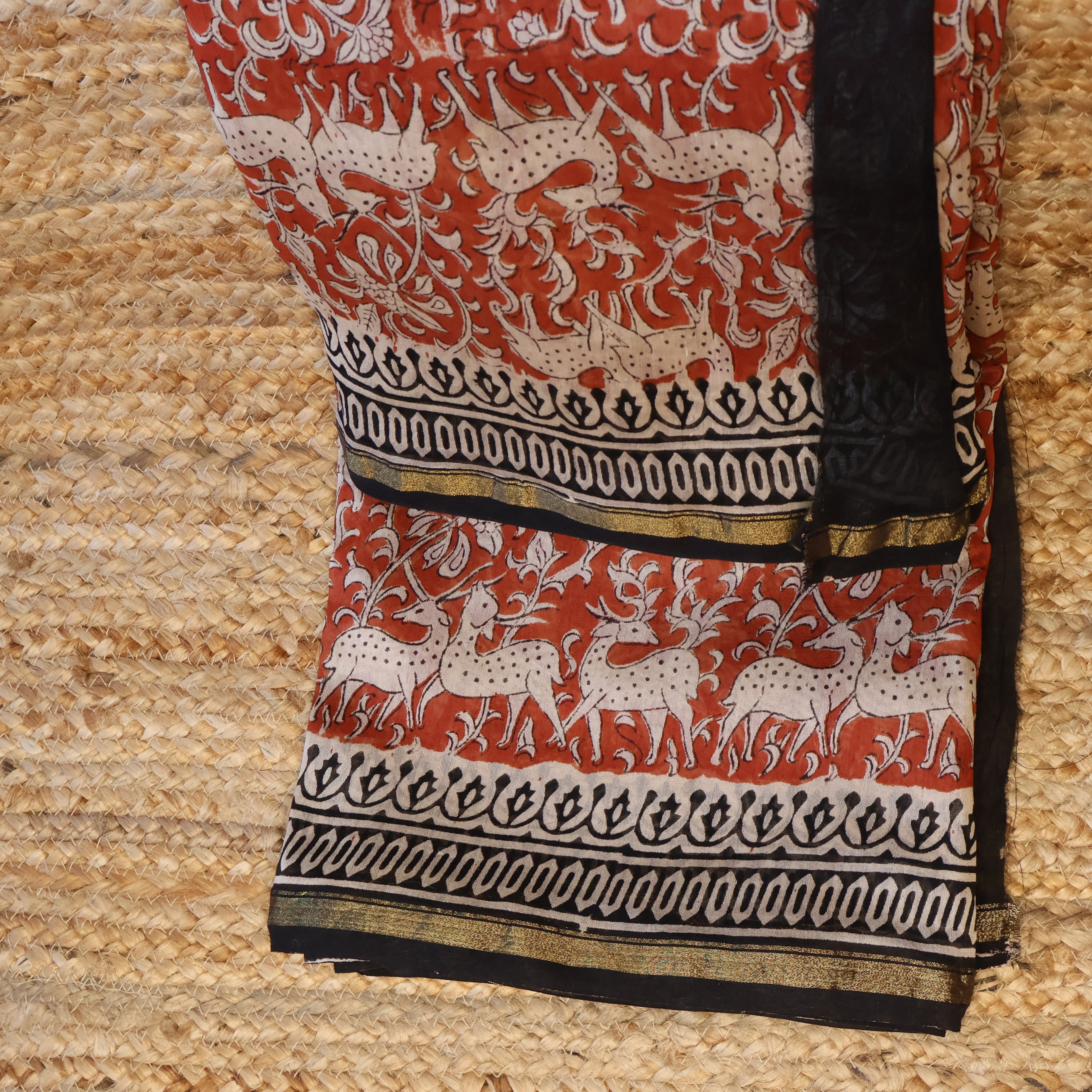 Pure Chanderi Silk Saree with Elegant blue  Prints and Zari Border – 100% Handloom