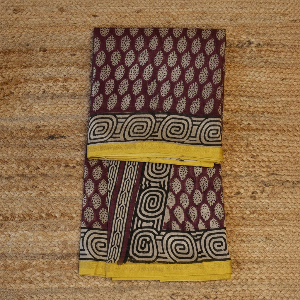 Pure Chanderi Silk Saree with Elegant blue  Prints and Zari Border – 100% Handloom .