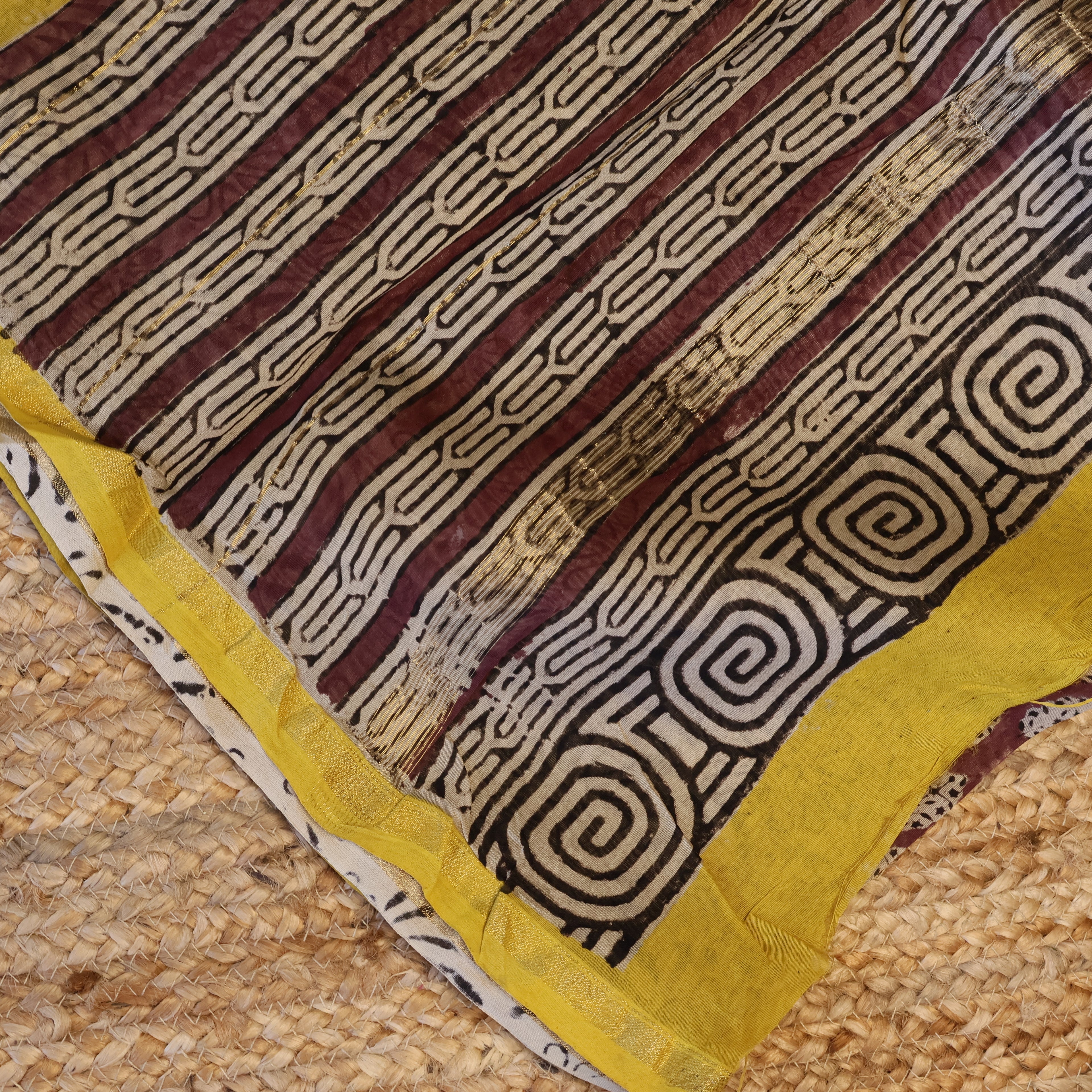 Pure Chanderi Silk Saree with Elegant blue  Prints and Zari Border – 100% Handloom .