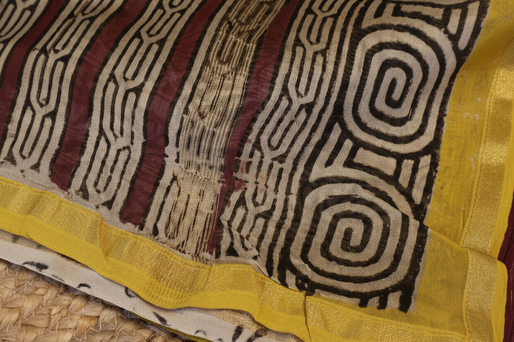 Pure Chanderi Silk Saree with Elegant blue  Prints and Zari Border – 100% Handloom .