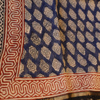 Pure Chanderi Silk Saree with Elegant blue  Prints and Zari Border – 100% Handloom.