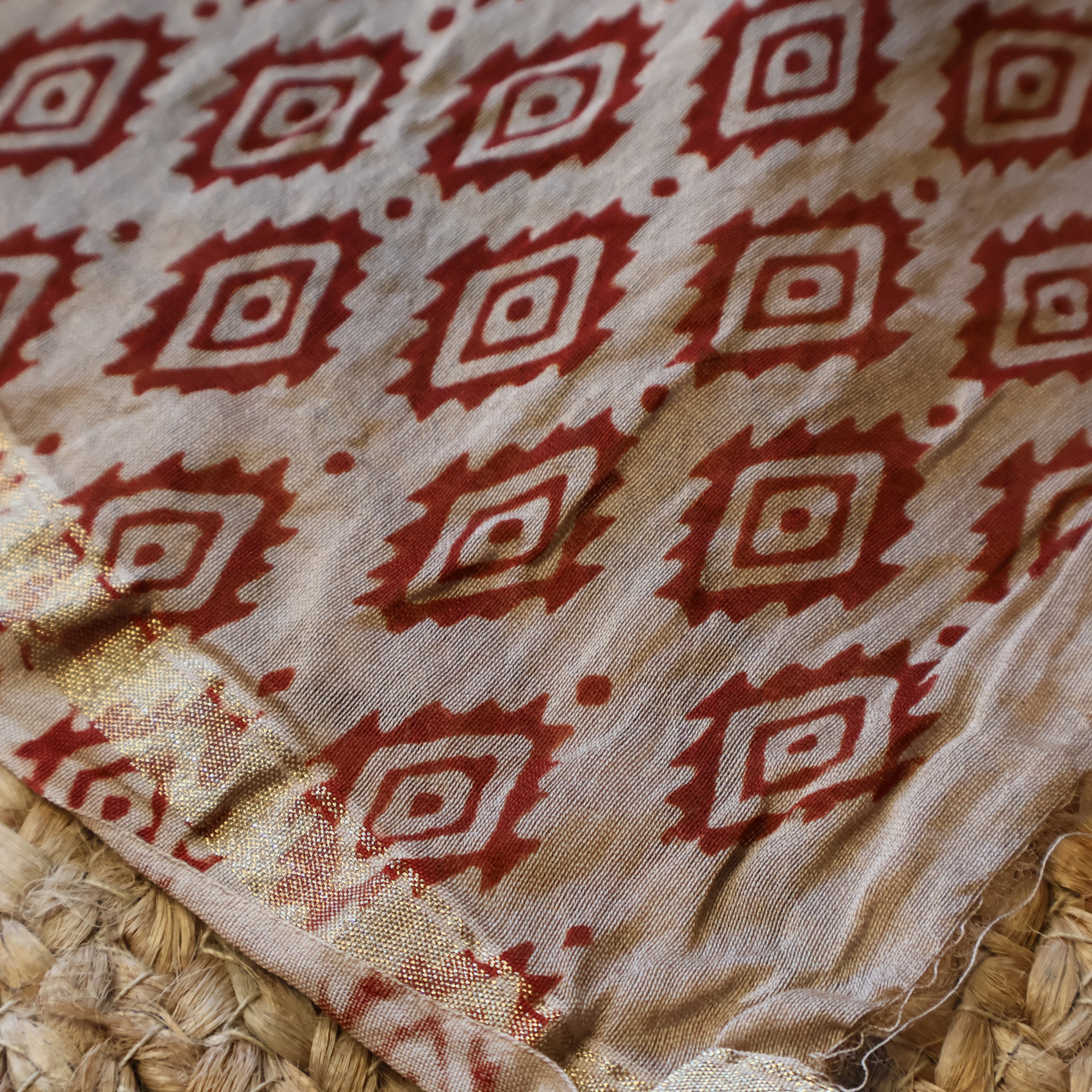 Pure Chanderi Silk Saree with Elegant blue  Prints and Zari Border – 100% Handloom.