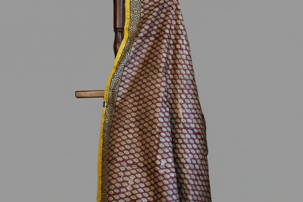 Pure Chanderi Silk Saree with Elegant blue  Prints and Zari Border – 100% Handloom .