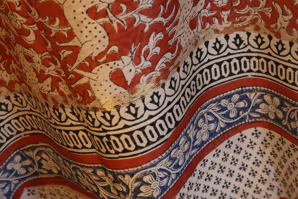 Pure Chanderi Silk Saree with Elegant blue  Prints and Zari Border – 100% Handloom