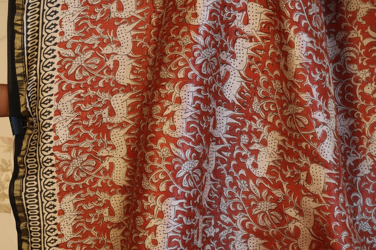 Pure Chanderi Silk Saree with Elegant blue  Prints and Zari Border – 100% Handloom