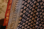 Pure Chanderi Silk Saree with Elegant blue  Prints and Zari Border – 100% Handloom Blouse Piece Included
