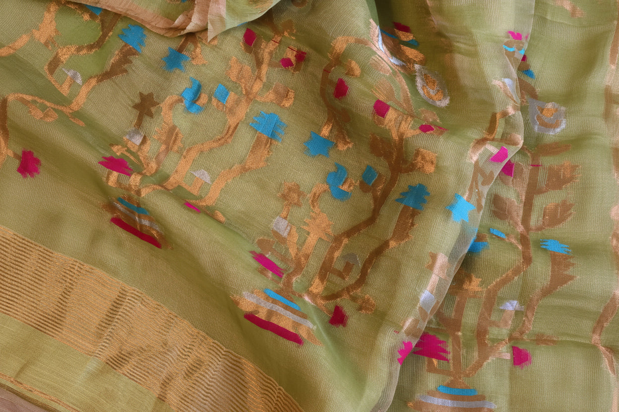 Silk Linen Jamdani Saree – West Bengal Handloom