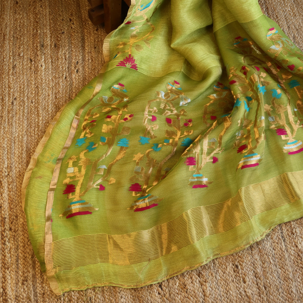 Silk Linen Jamdani Saree – West Bengal Handloom