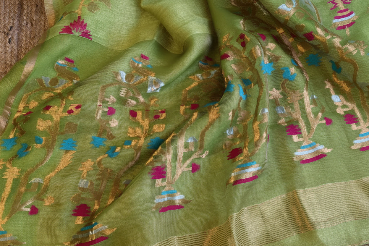 Silk Linen Jamdani Saree – West Bengal Handloom