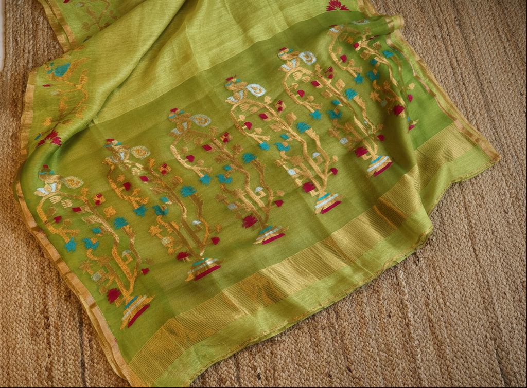 Silk Linen Jamdani Saree – West Bengal Handloom