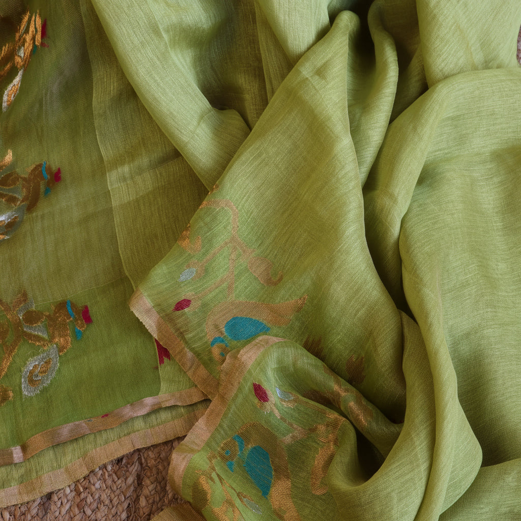 Silk Linen Jamdani Saree – West Bengal Handloom