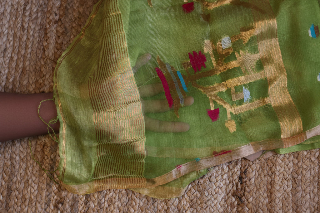 Silk Linen Jamdani Saree – West Bengal Handloom