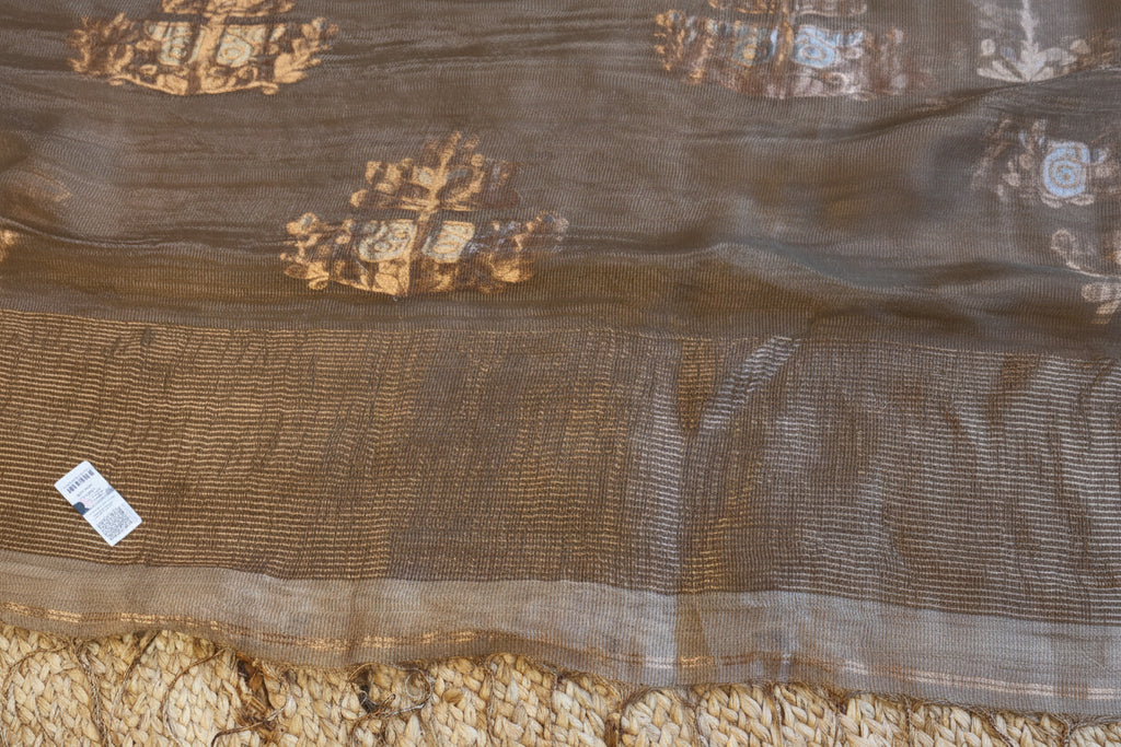 100 % Pure Silk Linen Saree – with silk mark  West Bengal Handloom.
