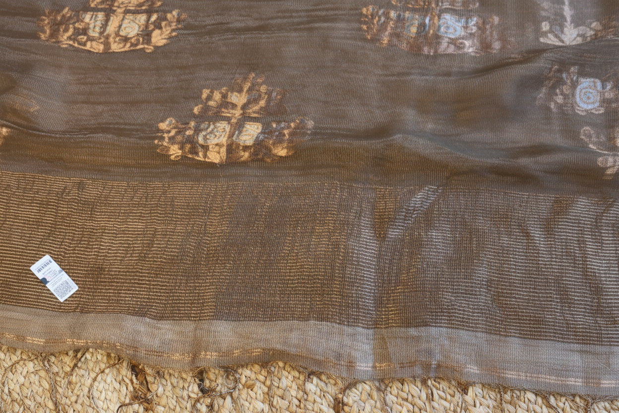 100 % Pure Silk Linen Saree – with silk mark  West Bengal Handloom.