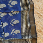 Navy Blue and White Maheshwari Handloom Saree with White design and Silk Zari – 80% Silk, 20% Cotton (Cotton Silk).