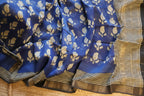 Navy Blue and White Maheshwari Handloom Saree with White design and Silk Zari – 80% Silk, 20% Cotton (Cotton Silk).