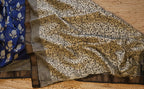 Navy Blue and White Maheshwari Handloom Saree with White design and Silk Zari – 80% Silk, 20% Cotton (Cotton Silk).