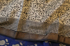 Navy Blue and White Maheshwari Handloom Saree with White design and Silk Zari – 80% Silk, 20% Cotton (Cotton Silk).