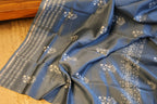Turquoise Blue Pure Chanderi Silk Saree with Elegant White Prints and Zari Border –  100% Handloom | Blouse Piece Included