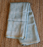 Pure Chanderi Silk Saree with Elegant blue &nbsp;Prints and Zari Border – 100% Handloom.
