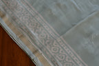 Pure Chanderi Silk Saree with Elegant blue &nbsp;Prints and Zari Border – 100% Handloom.