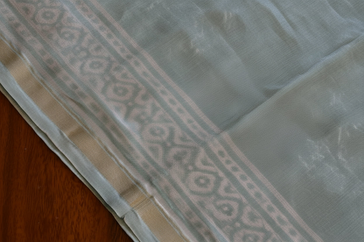 Pure Chanderi Silk Saree with Elegant blue &nbsp;Prints and Zari Border – 100% Handloom.