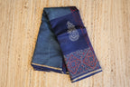 Pure Chanderi Silk Saree with Elegant blue &nbsp;Prints and Zari Border – 100% Handloom