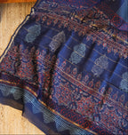 Pure Chanderi Silk Saree with Elegant blue &nbsp;Prints and Zari Border – 100% Handloom