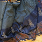 Pure Chanderi Silk Saree with Elegant blue &nbsp;Prints and Zari Border – 100% Handloom