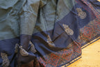 Pure Chanderi Silk Saree with Elegant blue &nbsp;Prints and Zari Border – 100% Handloom