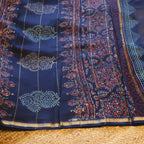 Pure Chanderi Silk Saree with Elegant blue &nbsp;Prints and Zari Border – 100% Handloom