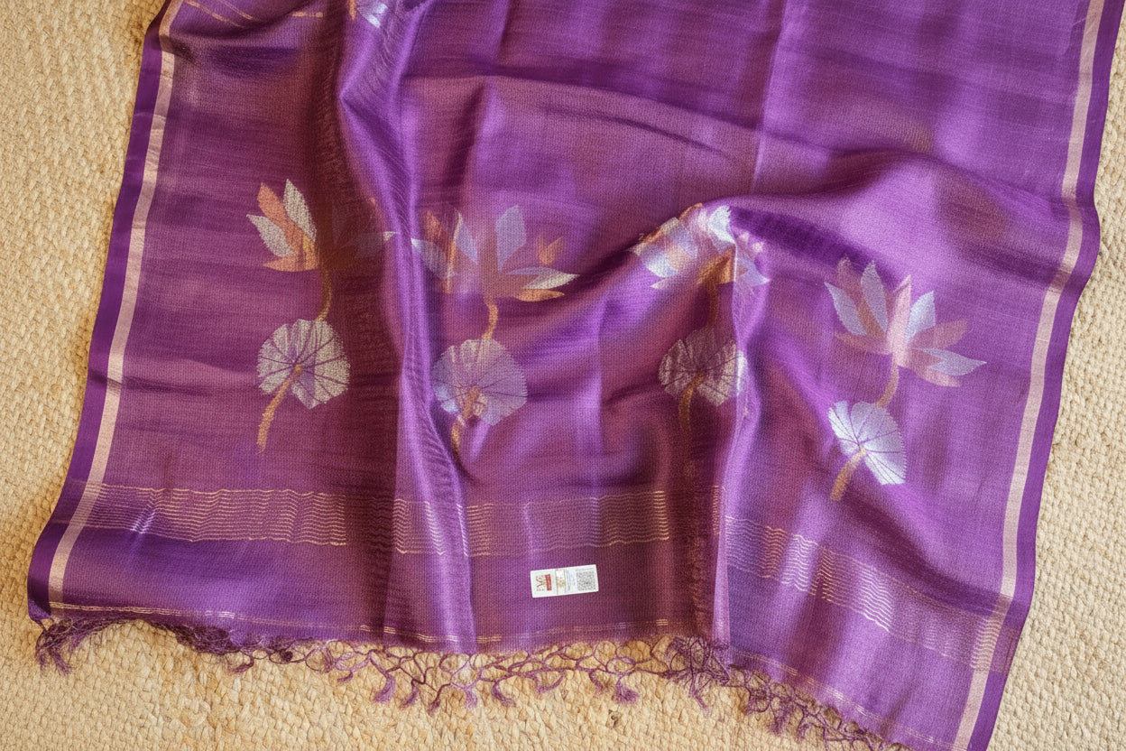 Tussar Jamdani Handwoven Saree with Intricate Motifs
