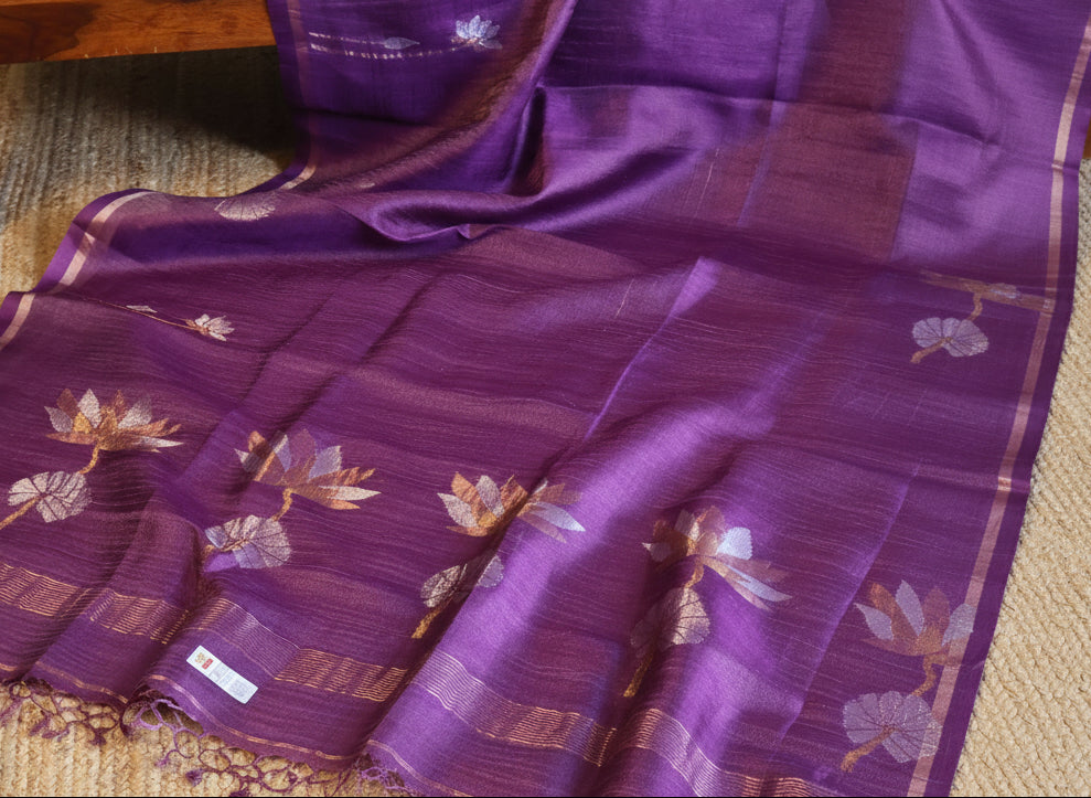Tussar Jamdani Handwoven Saree with Intricate Motifs