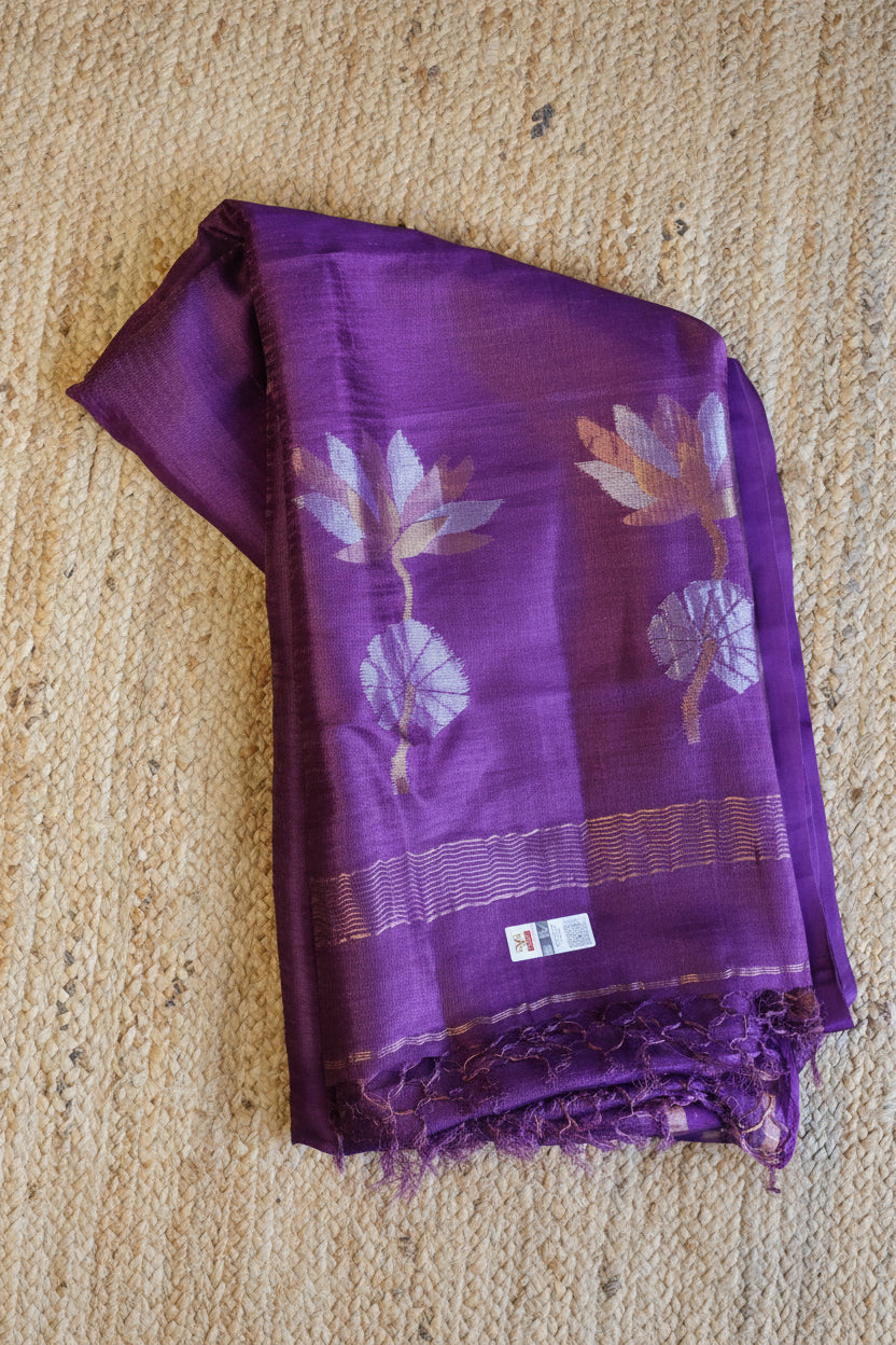 Tussar Jamdani Handwoven Saree with Intricate Motifs