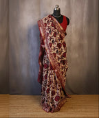 Maheshwari Handloom White Saree with Black Stripes and Silk Zari – 80% Silk, 20% Cotton (Cotton Silk) – Comes with Matching Blouse Piece
