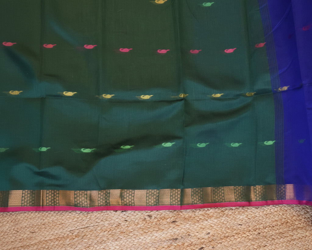 Handwoven Saree with Pure Zari cotton raw silk blend with blouse. Light weight easy to drape. Comfortable all day.