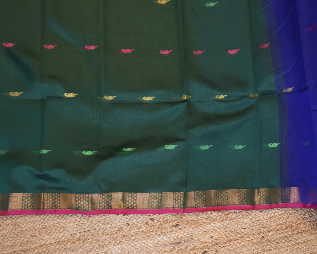 Handwoven Saree with Pure Zari cotton raw silk blend with blouse. Light weight easy to drape. Comfortable all day.