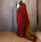 Cotton Handwoven Saree with with Zari Pallu and Tassels . Light weight easy to drape. Comfortable all day.