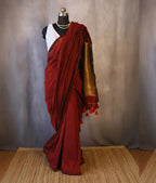 Cotton Handwoven Saree with with Zari Pallu and Tassels . Light weight easy to drape. Comfortable all day.