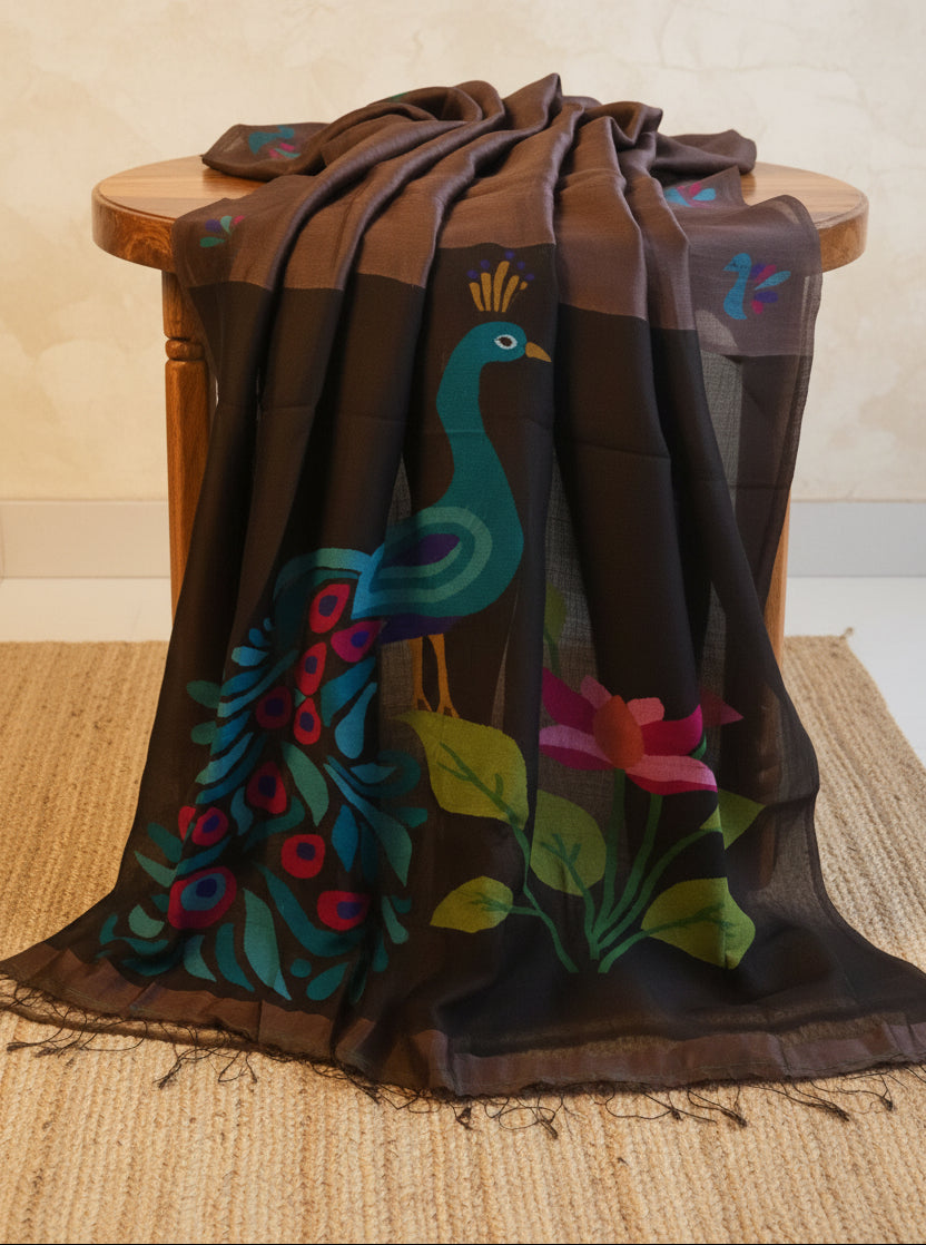 Silk Linen Jamdani Saree – West Bengal Handloom