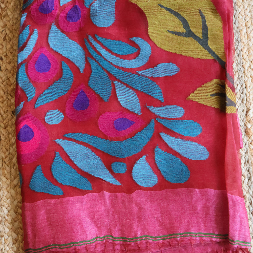 Silk Linen Jamdani Saree – West Bengal Handloom