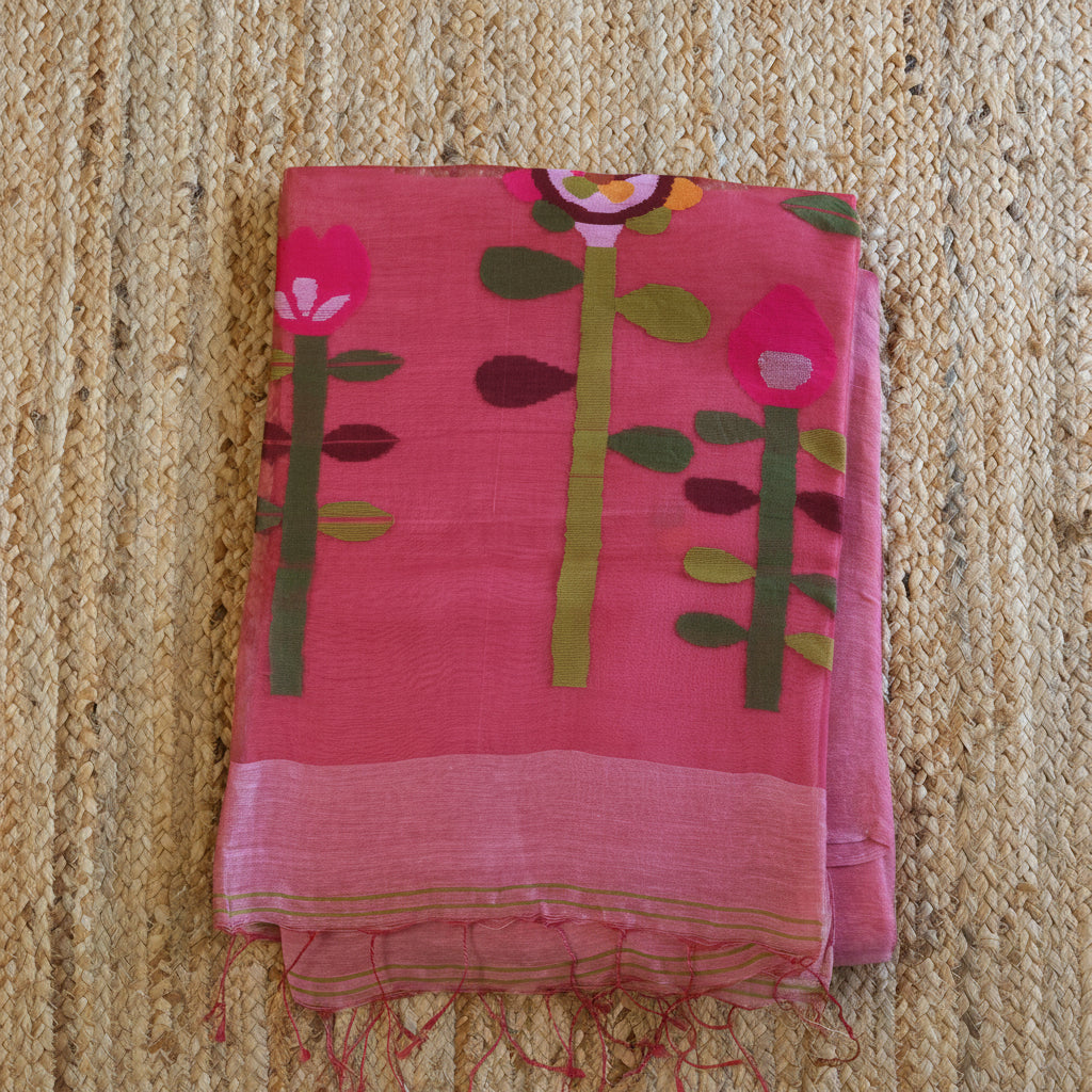 Silk Linen Jamdani Saree – West Bengal Handloom