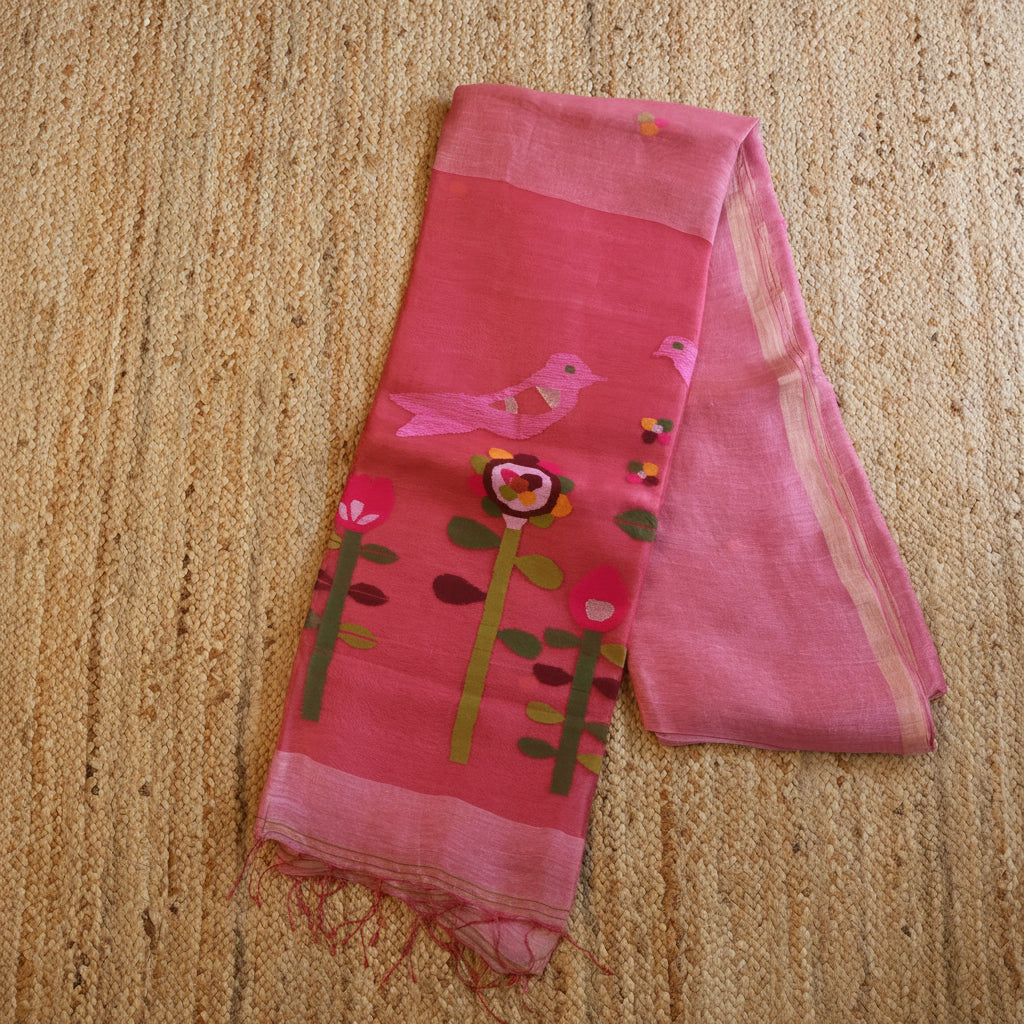 Silk Linen Jamdani Saree – West Bengal Handloom