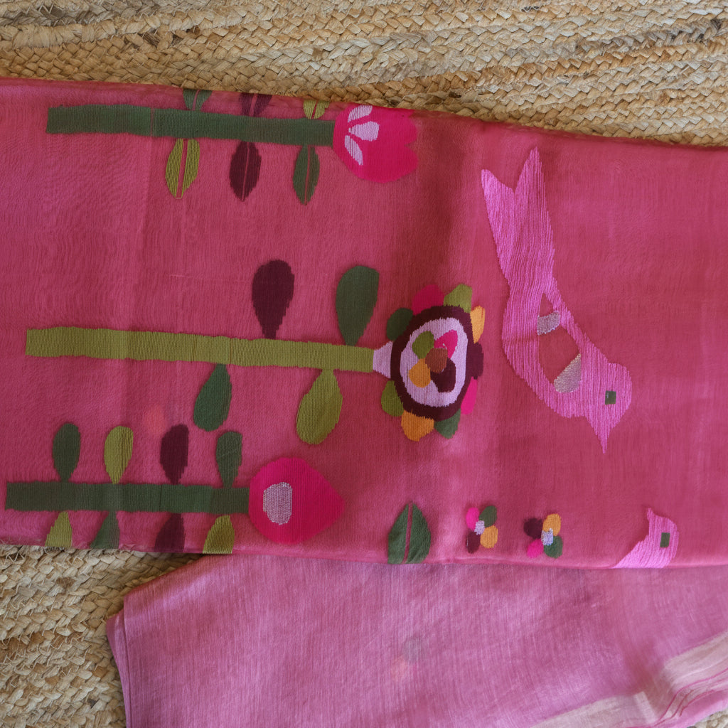 Silk Linen Jamdani Saree – West Bengal Handloom