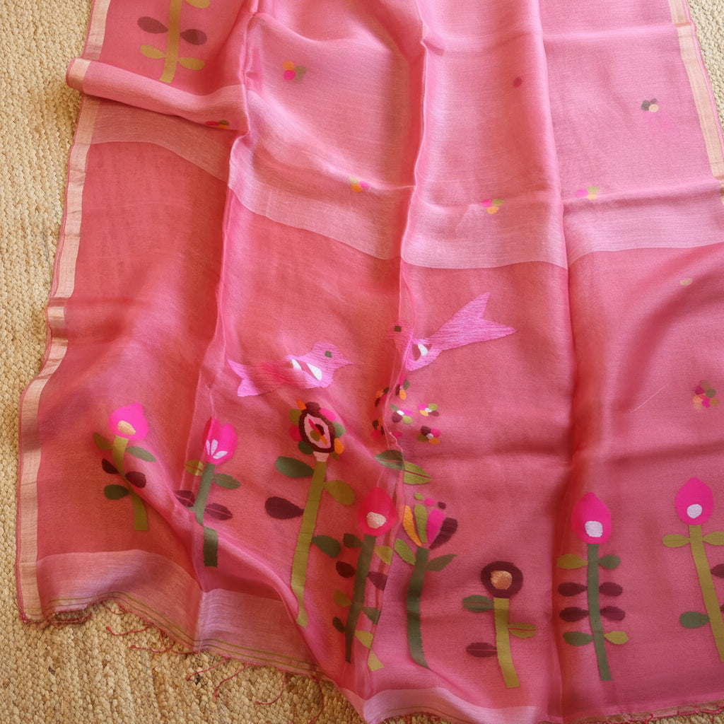 Silk Linen Jamdani Saree – West Bengal Handloom